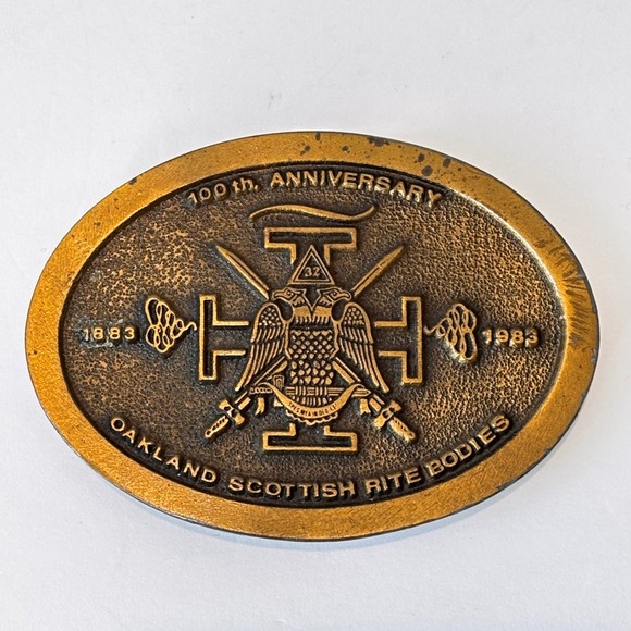 Hit Line USA Other - Vintage Brass Belt Buckle Scottish Rite Oakland California 100th Anniversary 80s